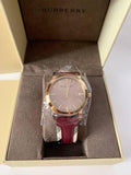 Burberry The City Gold Dial Maroon Leather Strap Watch for Women - BU9017