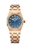 Audemars Piguet Royal Oak Quartz Diamonds Blue Dial Rose Gold Steel Strap Watch for Women - 67651OR.ZZ.1261OR.02