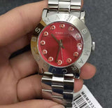 Marc Jacobs Amy Red Dial Silver Stainless Steel Strap Watch for Women - MBM3333