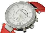 Michael Kors Parker Silver Dial Red Leather Strap Watch for Women - MK2278