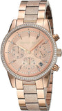 Michael Kors Ritz Chronograph Rose Gold Dial Rose Gold Steel Strap Watch For Women - MK6598