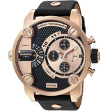 Diesel Little Daddy Black & Gold Dial Black Leather StrapWatch For Men - DZ7282