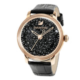 Swarovski Crystalline Hours Black Dial Black Leather Strap Watch for Women - 5295377