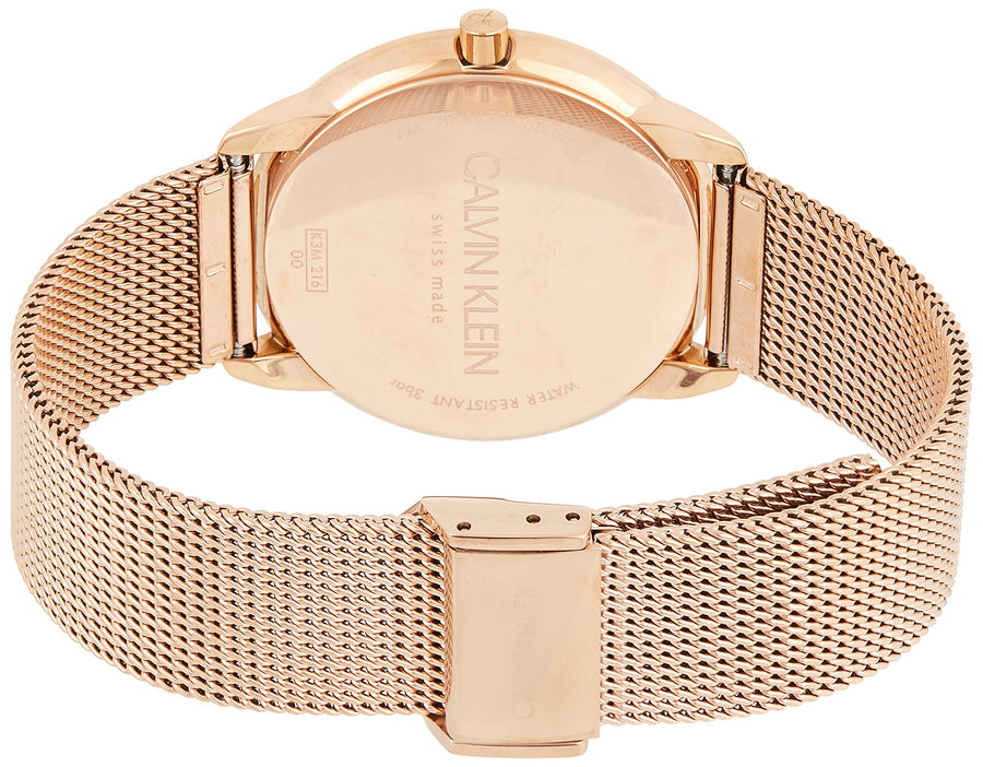 Calvin Klein Minimal Black Dial Rose Gold Mesh Bracelet Watch for Men - K3M21621