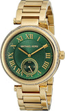 Michael Kors Skylar Green Dial Gold Steel Strap Watch for Women - MK6065