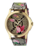 Gucci G Timeless Floral Brown Dial Brown Leather Strap Watch For Women - YA1264038