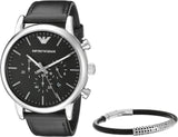 Emporio Armani Dress Analog Black Dial Black Leather Strap Watch For Men - AR8029