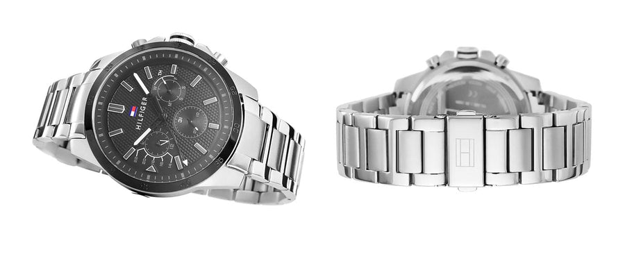 Tommy Hilfiger Iconic Quartz Black Dial Silver Steel Strap Watch for Men - 1791564
