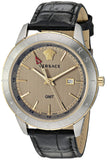 Versace Univers Beige Dial Black Leather Strap Watch for Men - VEBK00218