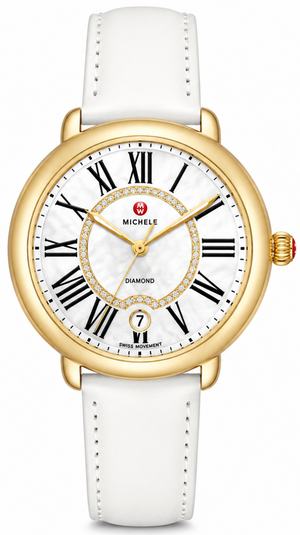 Michele Serein Mother of Pearl Dial White Leather Strap Watch for Women - MWW21B000018