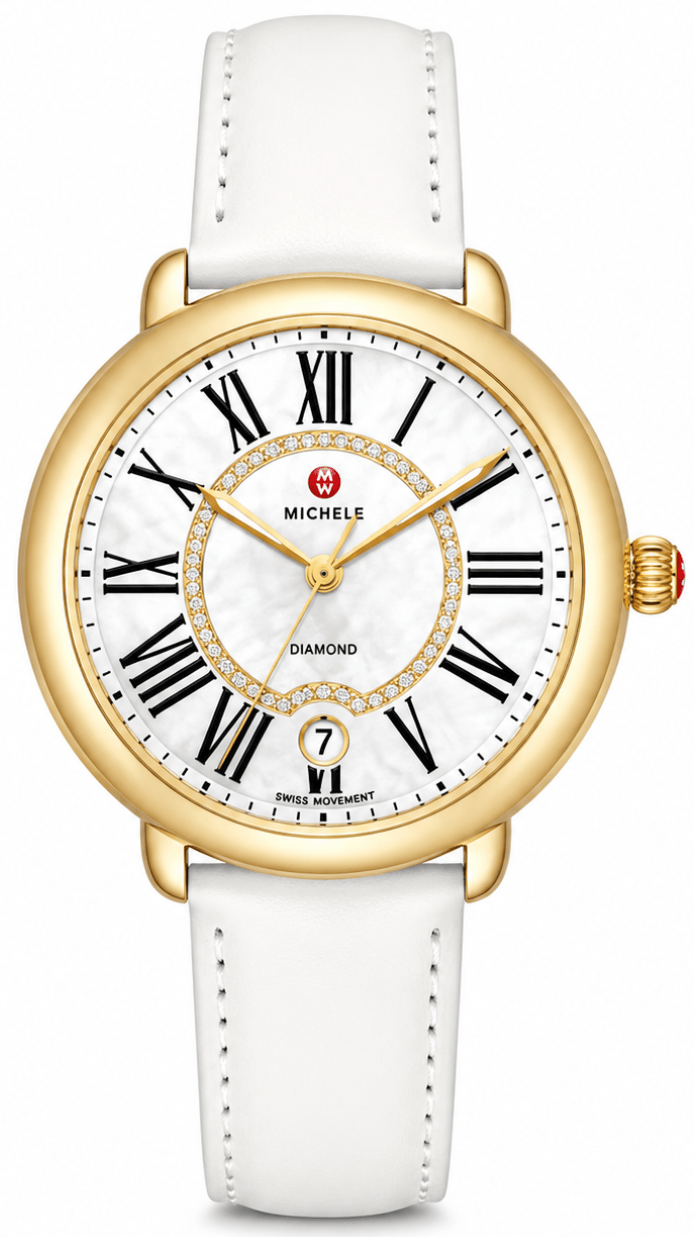 Michele Serein Mother of Pearl Dial White Leather Strap Watch for Women - MWW21B000018