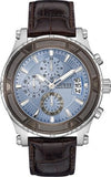 Guess Pinnacle Chronograph Quartz Blue Dial Brown Leather Strap Watch For Men - W0673G1