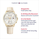 Tommy Hilfiger Carly Silver Dial Cream Leather Strap Watch for Women - 1781790