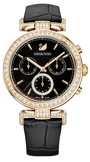 Swarovski Era Journey Chronograph Black Dial Black Leather Strap Watch for Women - 5295320