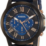 Fossil Grant Chronograph Black Dial Blue Leather Strap Watch for Men - FS5061