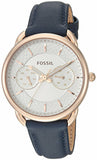 Fossil Tailor White Dial Blue Leather Strap Watch for Women - ES4260