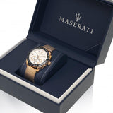 Maserati Traguardo 45mm Chronograph Rose Gold Mesh Strap White Dial Watch For Men - R8873612011