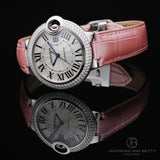 Cartier Ballon Bleu De Cartier Diamonds Silver Dial Pink Leather Strap Watch for Women - WE902037