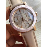 Burberry The City Chronograph Rose Gold Dial Beige Leather Strap Watch For Women - BU9702