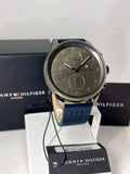 Tommy Hilfiger Chase Grey Dial Blue Leather Strap Watch for Men - 1791578