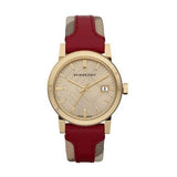 Burberry The City Gold Dial Orange Leather Strap Watch for Women - BU9017