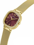 Guess Quartz Red Dial Gold Mesh Strap Watch For Women - GW0354L4