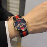 Gucci G Timeless Bee Red & Blue Dial Red Two Tone Nylon Strap Watch For Men - YA1264061