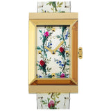 Gucci G-Frame Floral Mother of Pearl Dial White Leather Strap Watch For Women - YA147407