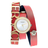 Versace V-Flare Quartz Silver Dial Red Leather Strap Watch for Women - VEBN00418