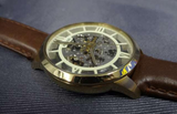 Fossil Townsman Automatic Skeleton Gold Dial Brown Leather Strap Watch for Men - ME3043