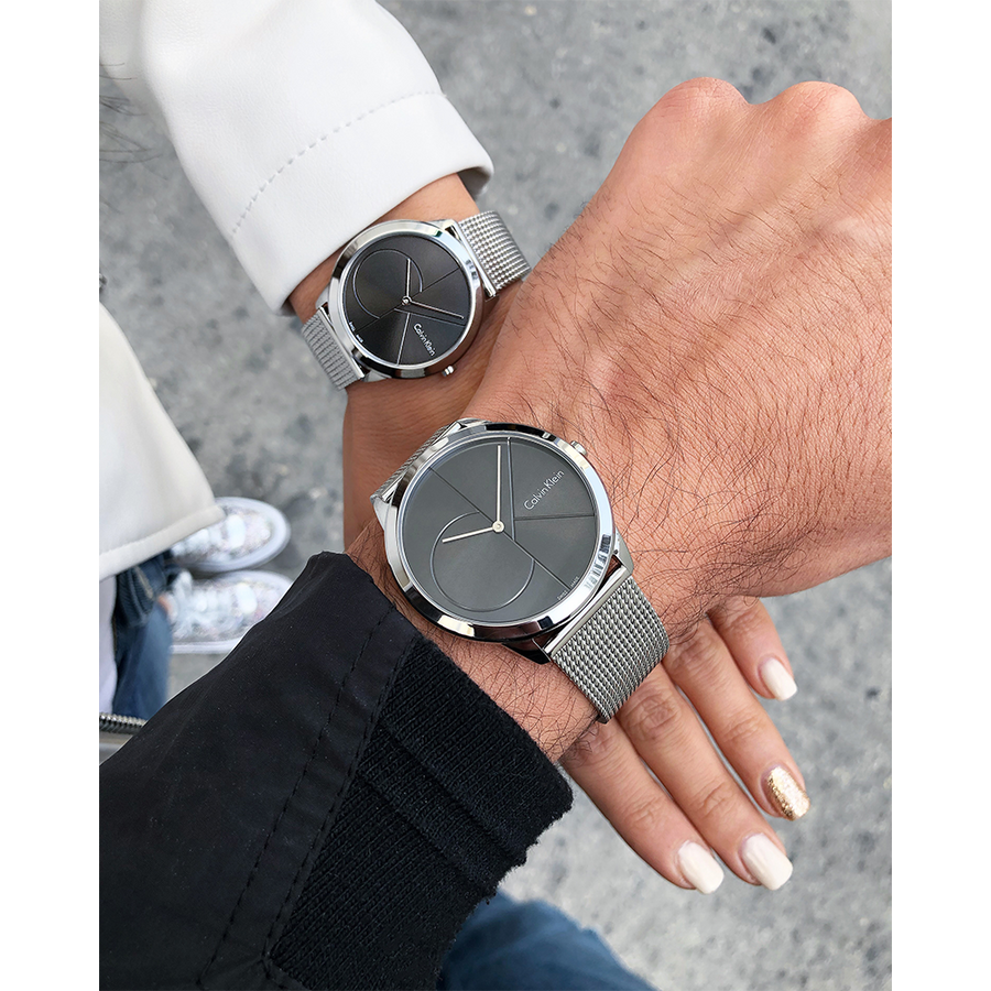Calvin Klein Minimal Grey Dial Silver Mesh Bracelet Watch for Men - K3M211Y3