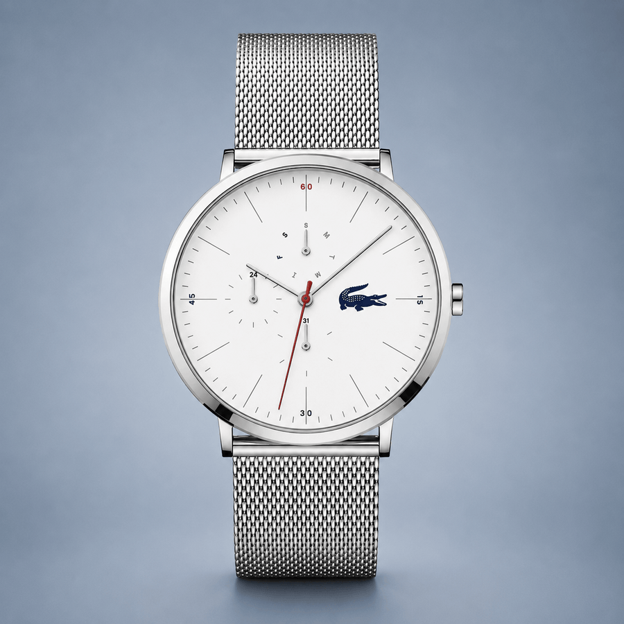 Lacoste Moon Multifunction White Dial Silver Steel Strap Watch for Men - 2011025