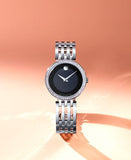 Movado Esperanza 63 Diamonds Black Dial Silver Steel Strap Watch For Women - 0607052