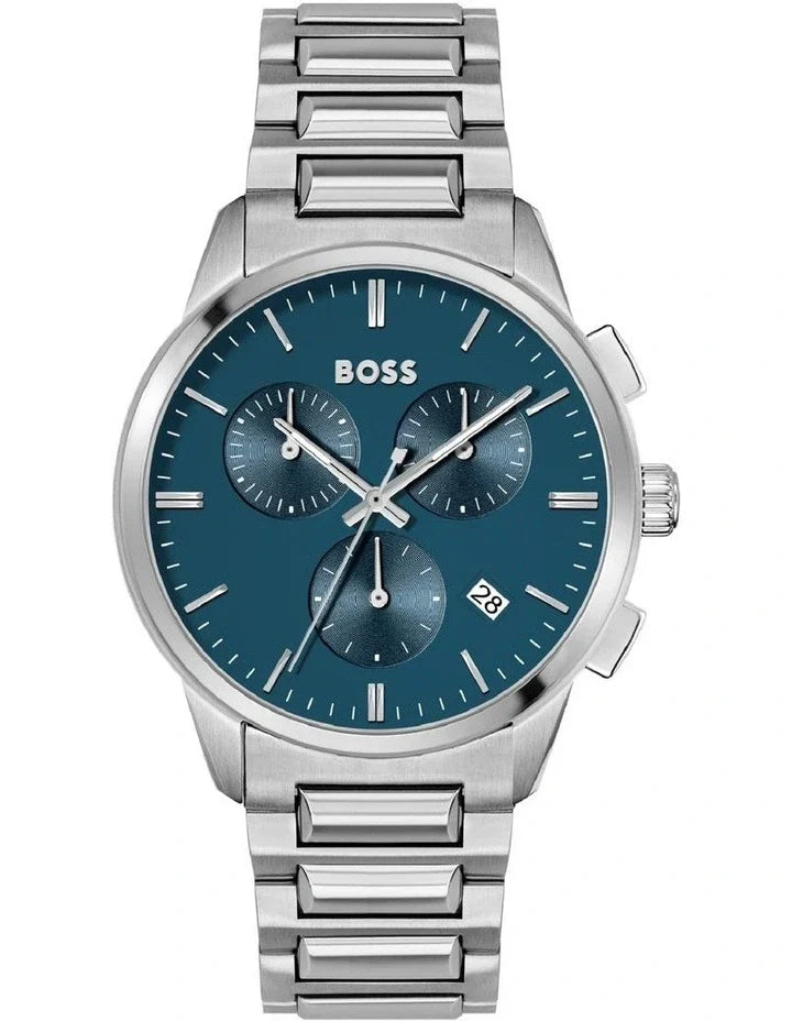Hugo Boss Dapper Chronograph Blue Dial Silver Steel Strap Watch For Men - 1513927