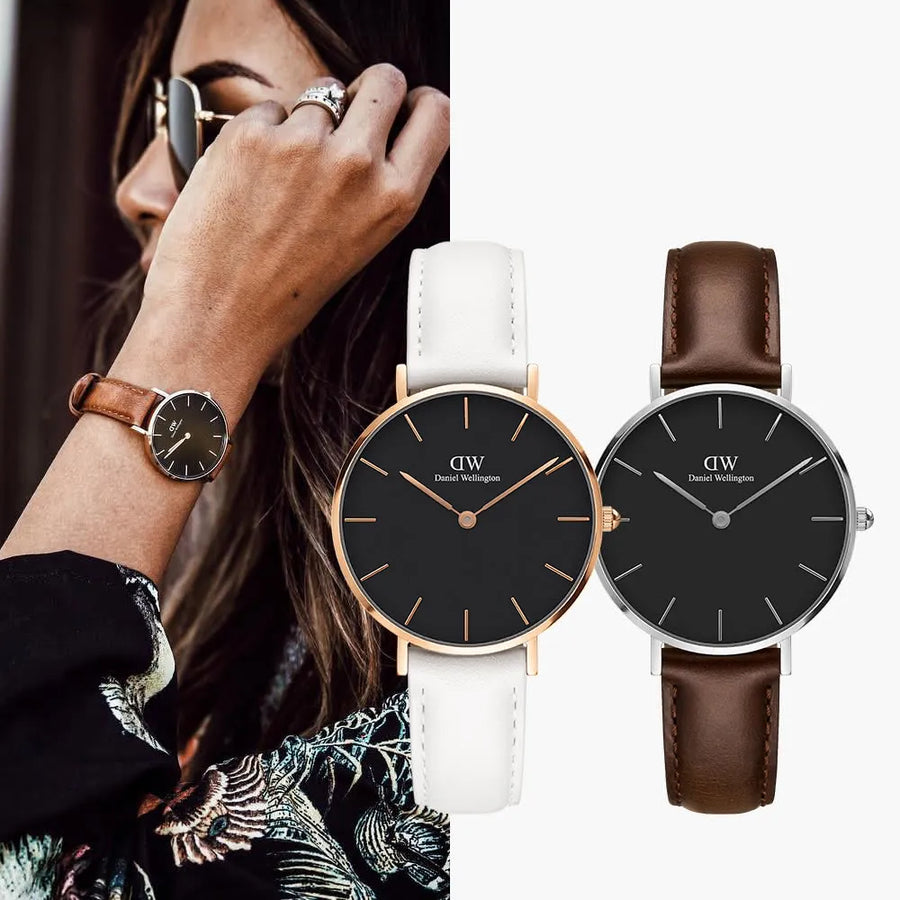 Daniel Wellington Classic Petite Bristol Black Dial Brown Leather Strap Watch For Women - DW00100177