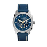 Fossil Machine Chronograph Blue Dial Blue Leather Strap Watch for Men - FS5262