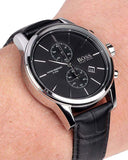 Hugo Boss Chronograph Black Dial Black Leather Strap Watch For Men - 1513266