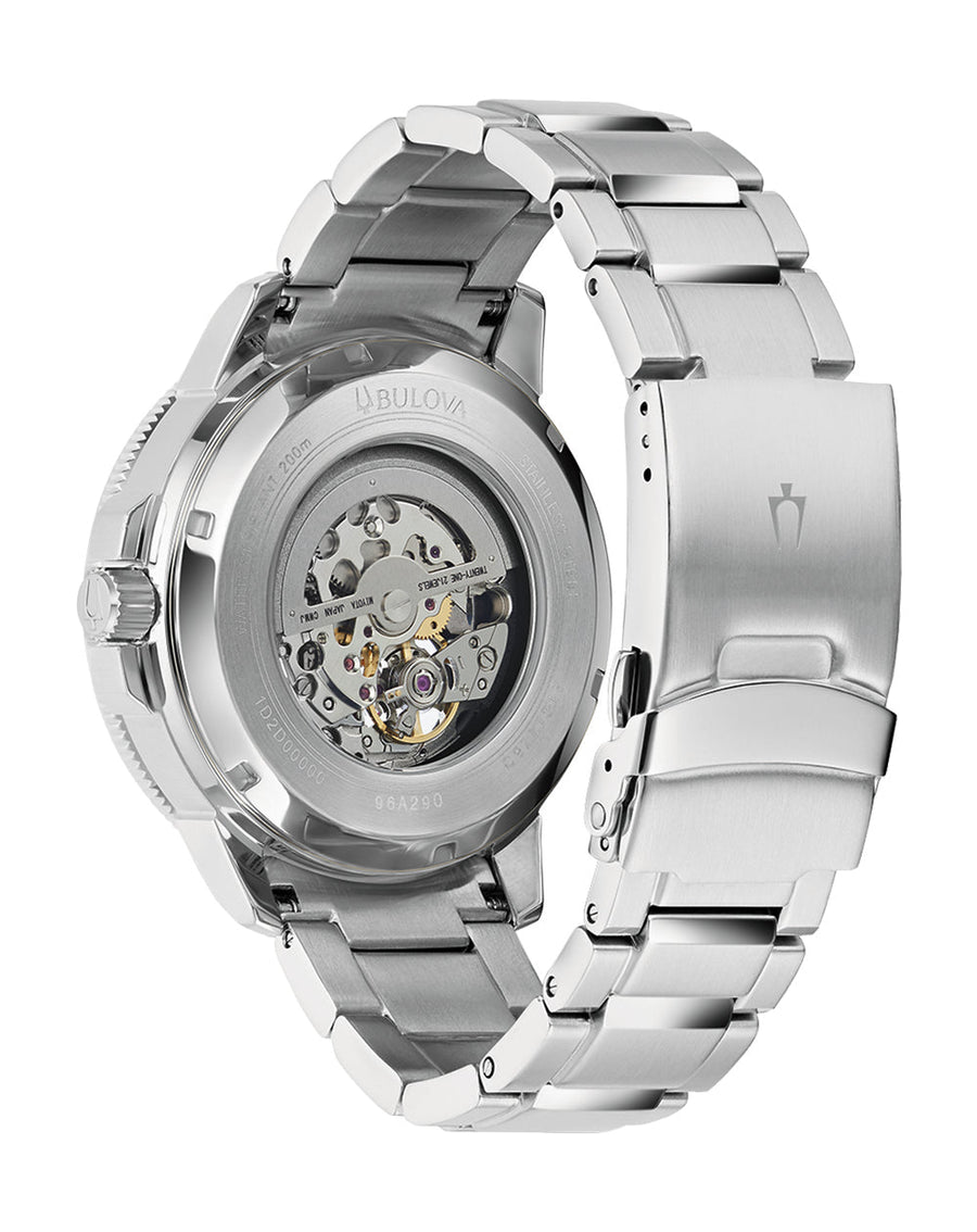 Bulova BVA Dual Aperture Black Dial Silver Steel Strap Watch for Men - 96A119