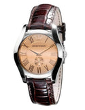 Emporio Armani Classic Quartz Beige Dial Brown Leather Strap Watch For Men - AR0646