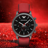 Emporio Armani Luigi Chronograph Black Dial Red Leather Strap Watch For Men - AR1971