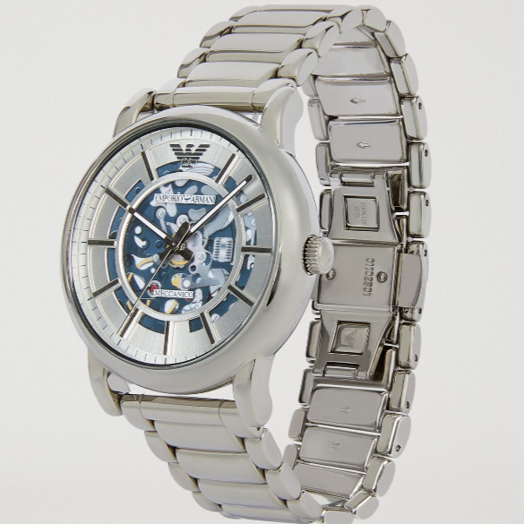 Emporio Armani Meccanico Automatic Silver Dial Silver Steel Strap Watch for Men - AR60006