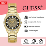 Guess Night Life Diamonds Black Dial Gold Steel Strap Watch for Women - GW0405L2