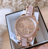 Michael Kors Ritz Chronograph Rose Gold Dial Two Tone Steel Strap Watch for Women - MK6307