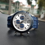 Guess Caliber Chronograph White Dial Blue Rubber Strap Watch for Men - W0864G6