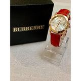 Burberry The City Gold Dial Red Leather Strap Watch for Women - BU9140