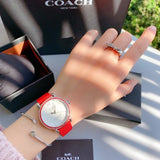 Coach Delancey White Dial Red Leather Strap Watch for Women - 14502878