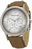 Emporio Armani Classic Chronograph Silver Dial Brown Leather Strap Watch For Men - AR2471