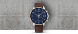 Tommy Hilfiger West Chronograph Blue Dial Brown Leather Strap Watch For Men - 1791712