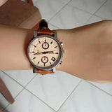 Fossil Original Boyfriend Sport Chronograph Beige Dial Brown Leather Strap Watch for Women - ES4046