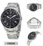 Fossil Grant Sport Chronograph Black Dial Silver Steel Strap Watch for Men - FS5236